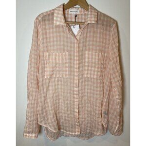 NWT Bella Dahl Full Button Down Hipster Shirt Pink White Plaid Medium M New